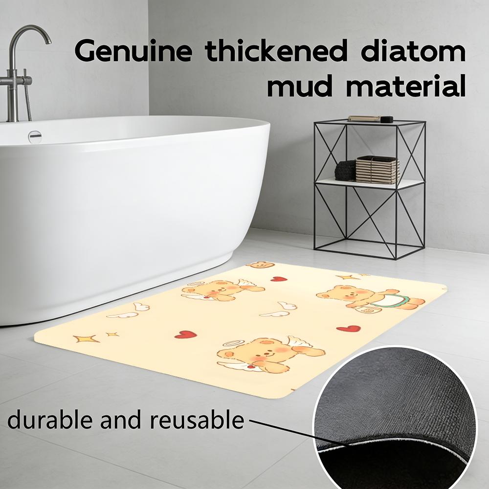 Cartoon-B-butterbear Floor Mat Diatomite Bath Mat, Quick Dry Absorbent Non-Slip Door Mat