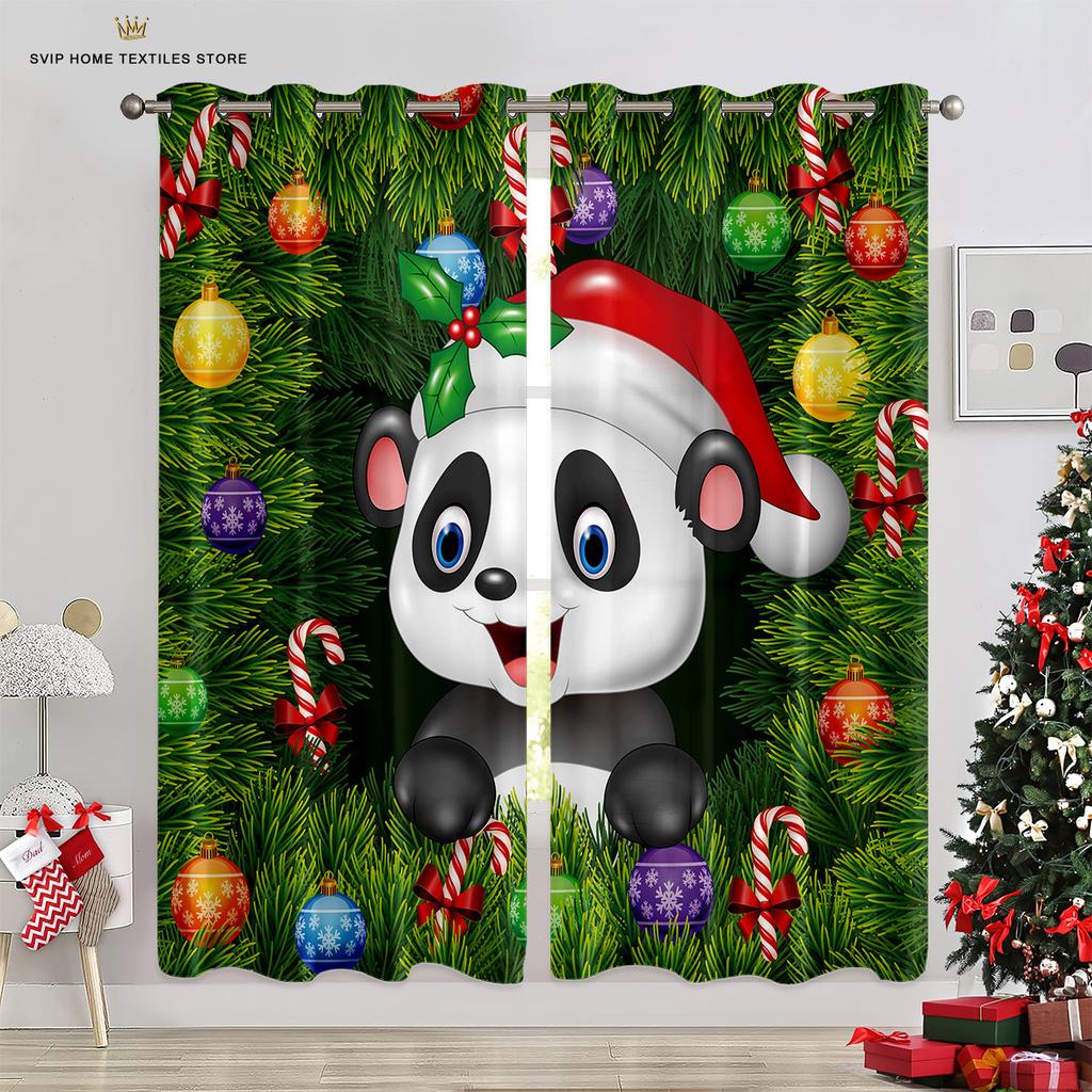 3D Cartoon Christmas Elk Christmas Tree Curtains 2 Panels Deluxe Living Room Bedroom Balcony Kitchen Kids Room Decor Curtains