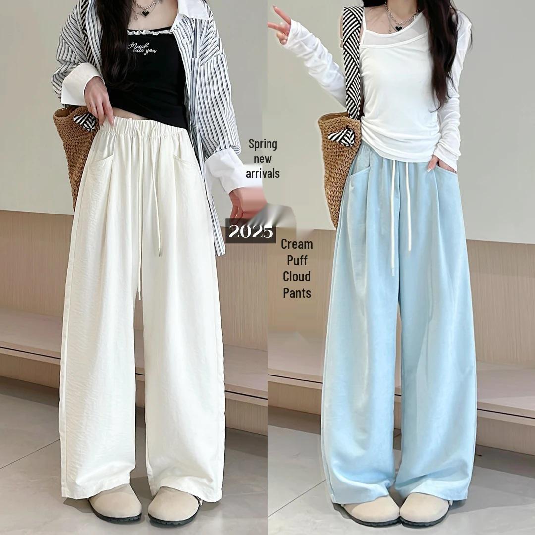 

Summer 2025 Women s Loose Milk Puff Wide-Leg Pants - Casual, Slimming, Draping Style Extra Large [130-155 lbs]