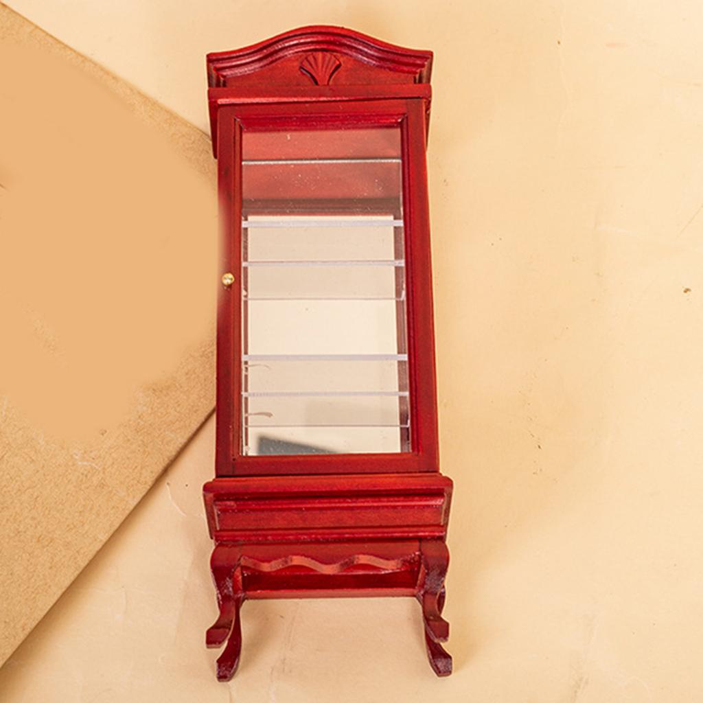 1/12 Scale Miniature Wood Display Cabinet For Dollhouse Accessories Handcrafts Realistic Wine Cabinet Model Furniture