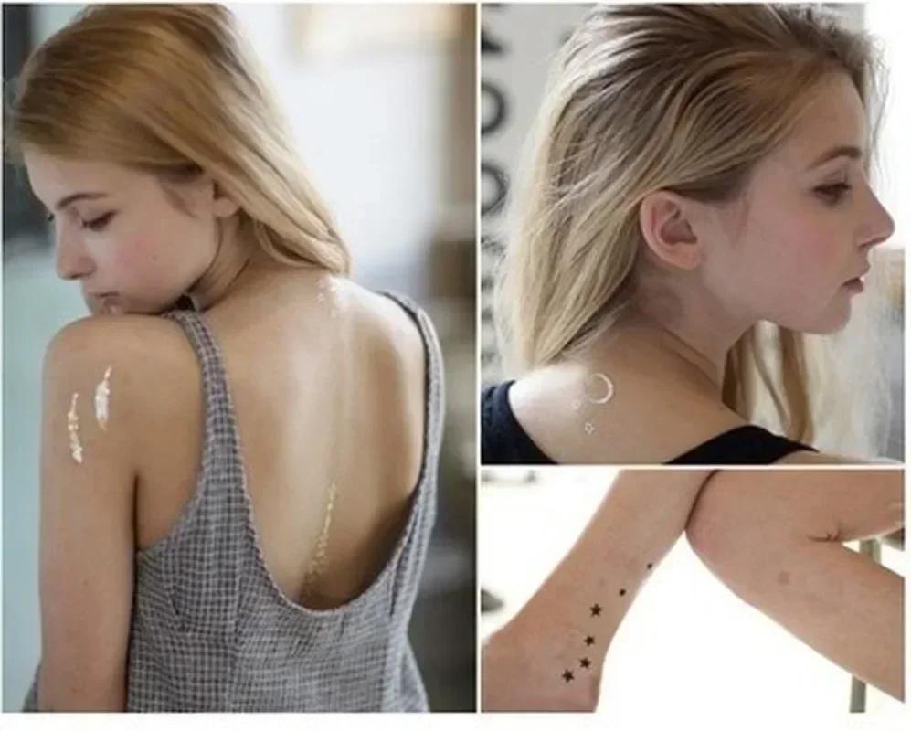 3 Sheets Tattoo Temporary Disposable Tag Gold Metallic Waterproof Silver Black Flash Fake Gold Tattoos Adhesives Decal