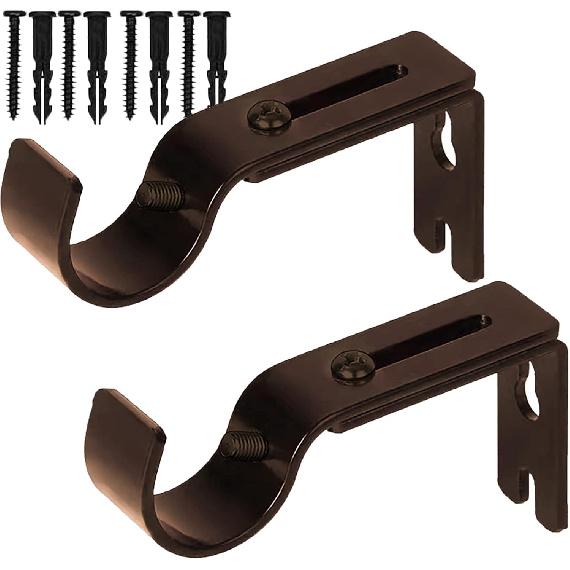 Premium Curtain Rod Brackets - 2 Pack Adjustable Wall Mounts, Curtain Rod Holders for 1 Inch Rod (Black)