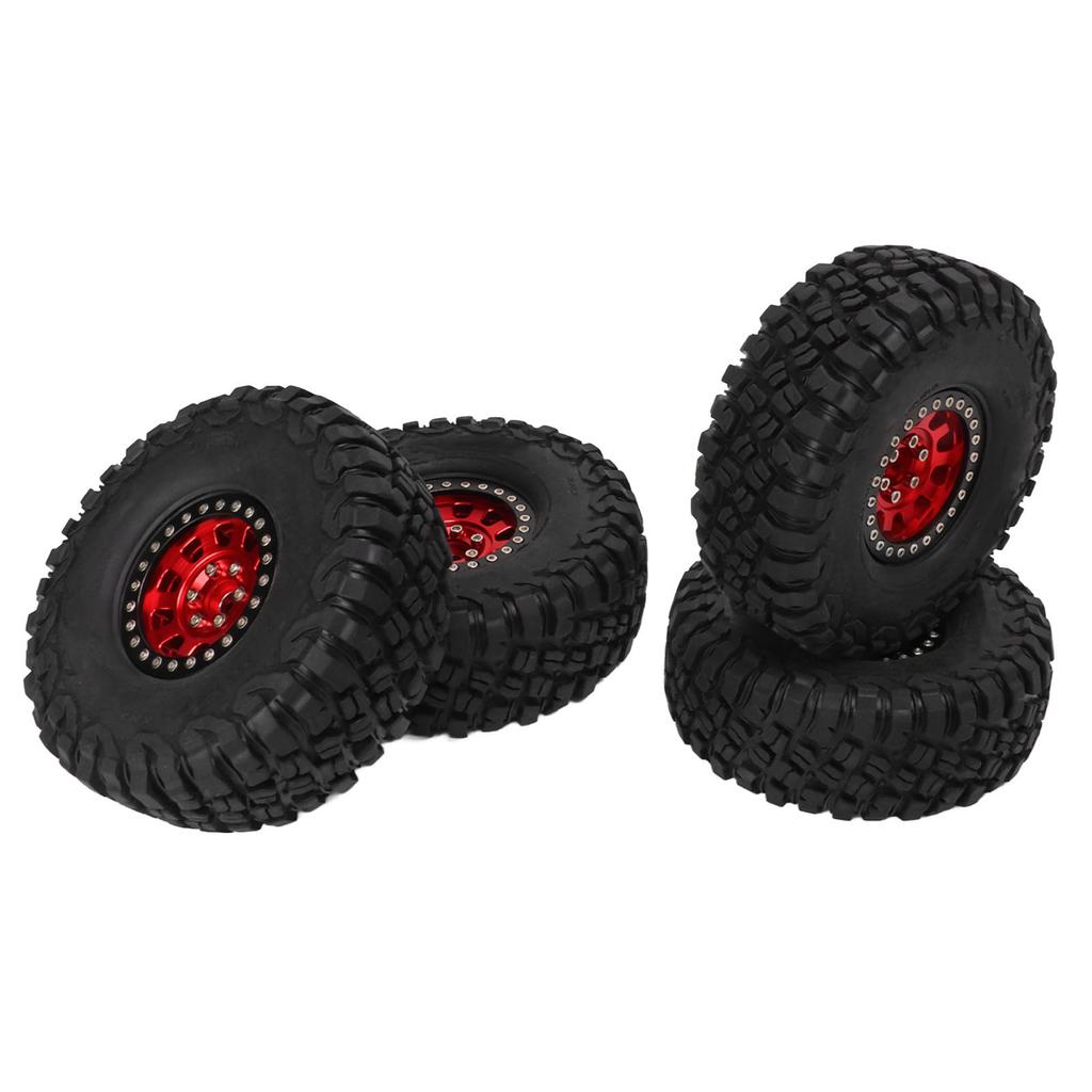 4 Pcs 1.9 Inch RC Rubber Tire with Red Aluminum Alloy Wheel Hub for RC Car Spare Part Repair Accessories