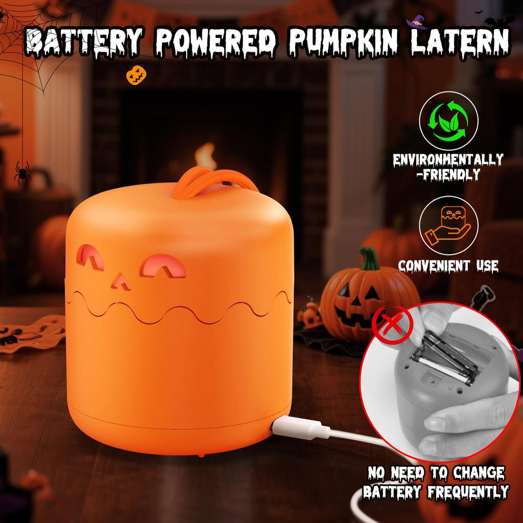 LED Halloween Pumpkin Lantern with Lanyard Collapsible Outdoor Lantern Rechargeable Pumpkin Headlamp Set for Outdoor & Indoor