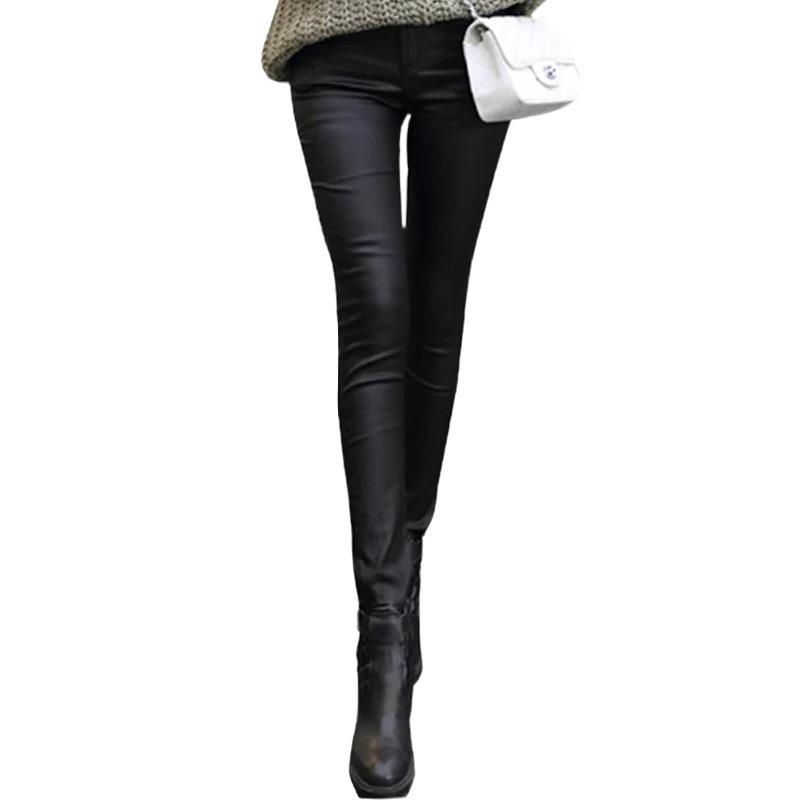 Women's High-Waisted Plush-Lined Black Leggings - Slimming Korean Style for Autumn/Winter