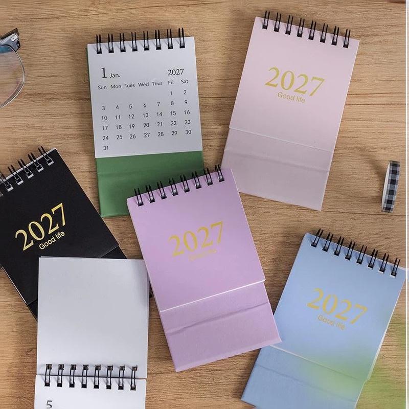 2027 Mini Desk Calendar 1Pcs Exquisite Gold Foil Spiral Bound Small Desktop Decor for Student Study Plan Gift