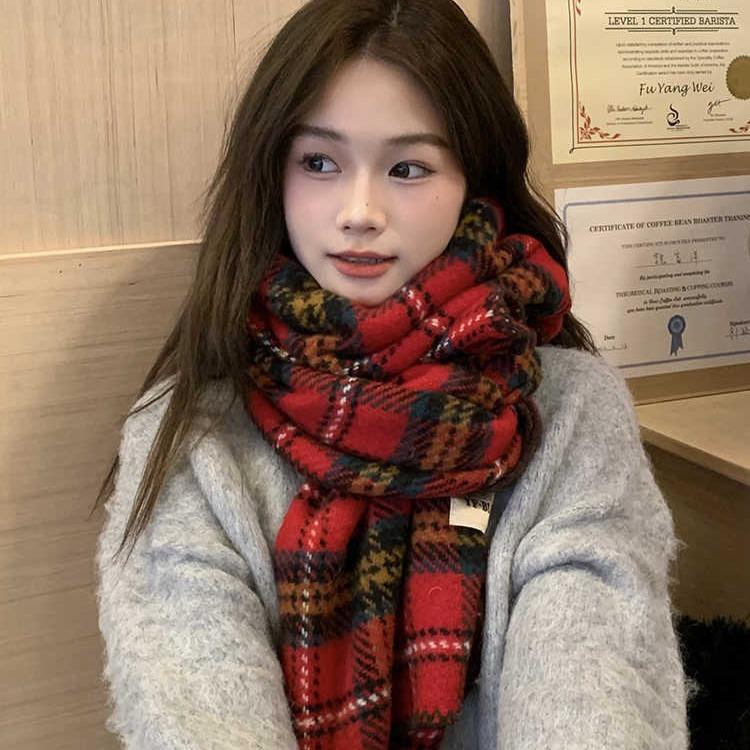 Neujahr Weihnachten Roter Schal Damen Winter England Karomuster Nackenschal Studentengeschenk