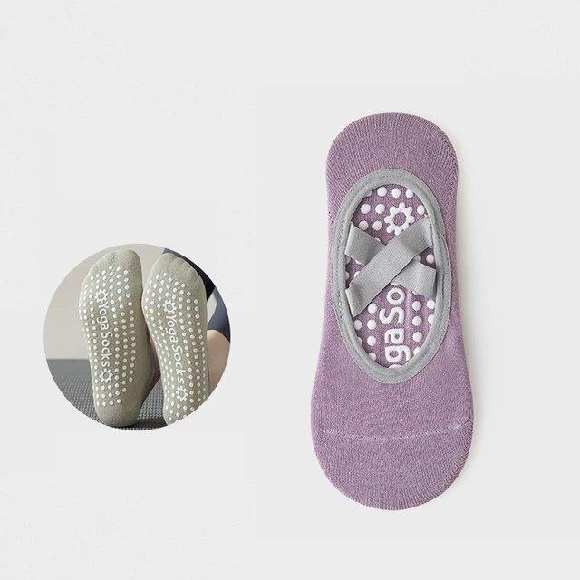 1Pair Yoga Socks Women's Non-slip Short Tube Sports Crew Sock Men Thin Sweat-absorbing Cross Straps Trampoline Pilates Dance Sox