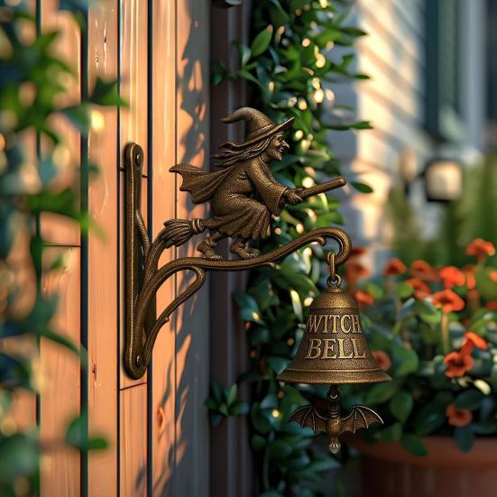 Halloween Witch Bell Vintage Metal Welcome Doorbell Shopkeeper Bell Home Office Entrance Door Wall Mount Decorative Bell