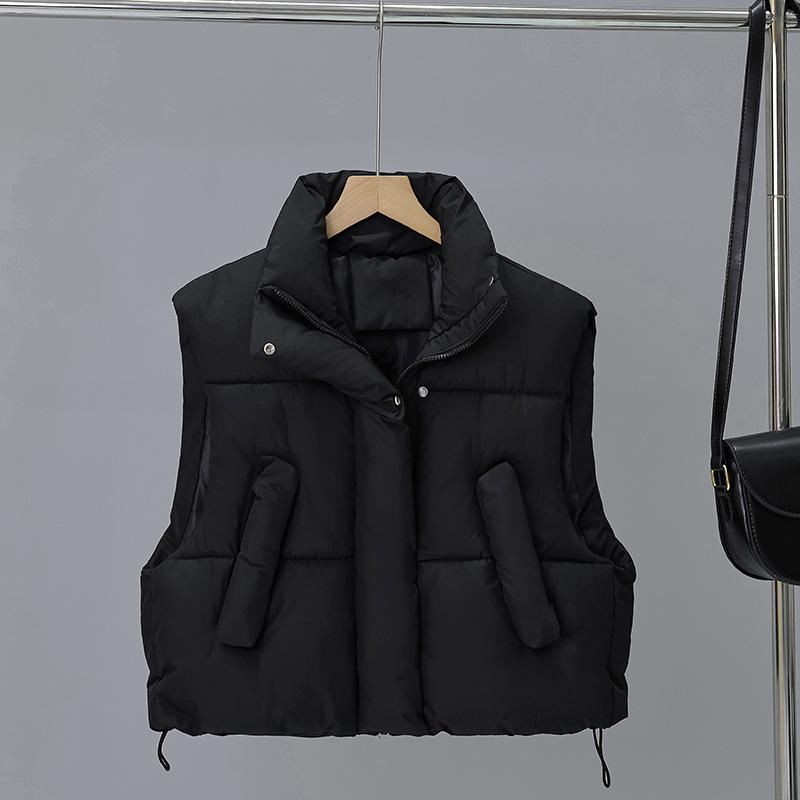 Women's Fashionable, Loose and Versatile Horse Clip Vest Short Stand Collar Korean Down Cotton Vest