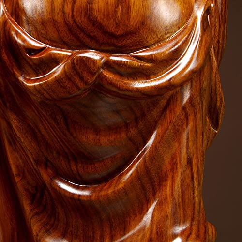 Wooden Buddhist Statue, Hotei, One of the Seven Lucky Gods, Carved from Yellow Quince Wood, High-Quality Natural Quince Wood, Good Fortune Amulet (Siz