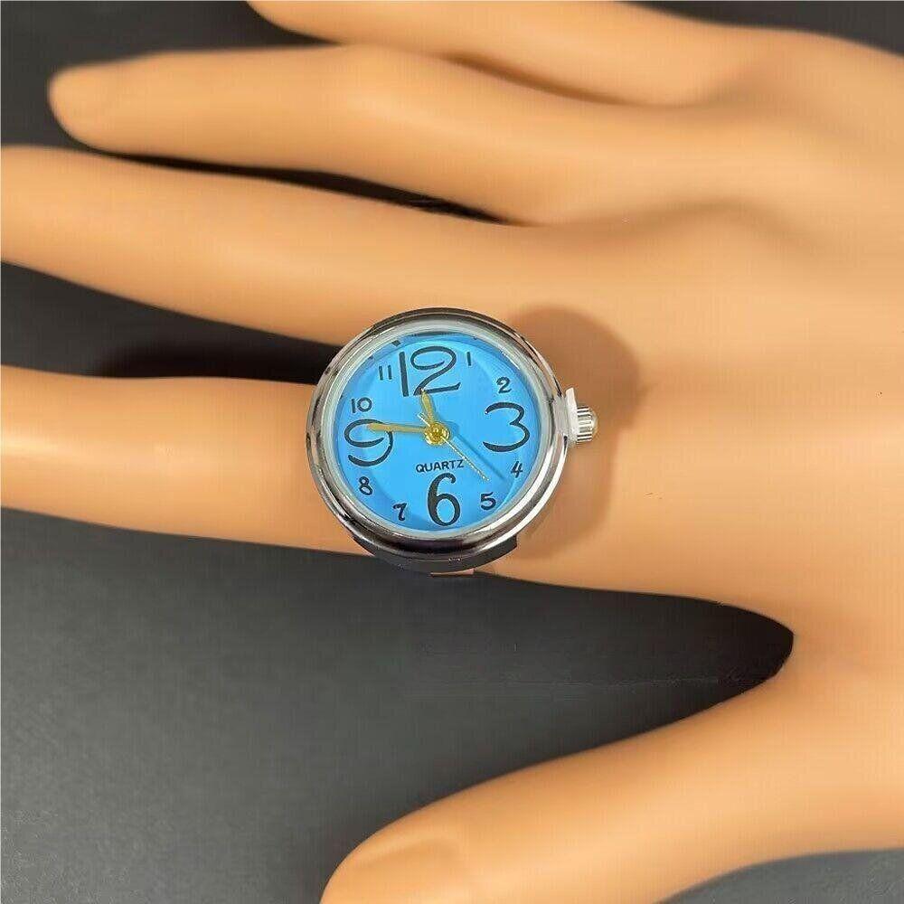 Fashion Creative Steel Round Elastic Quartz Finger Ring Watch Lady Gift Girl