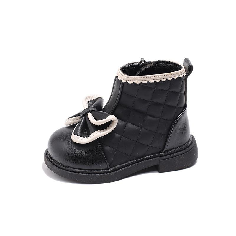 

Plaid Children Outdoor Ankle Shoes Windproof Fall Winter Baby Girl Boots Soft Sole Non-slip Butterfly-knot Princess Shoes I01202 21 чорний