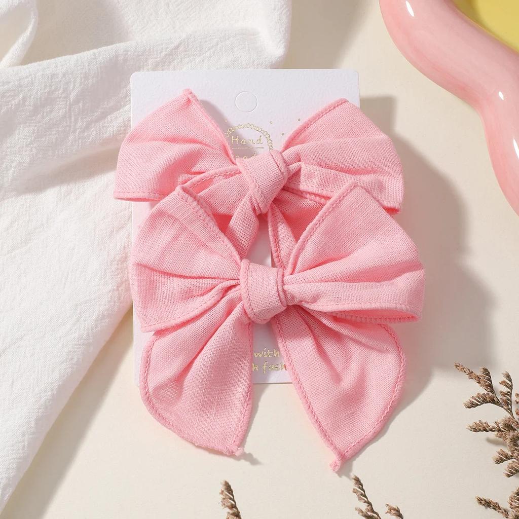 2Pcs/set Cotton Hair Bow Clips Baby Girls Women Large Head Bows Accessories Hair Grips for Kids Headwear Hair Accessories