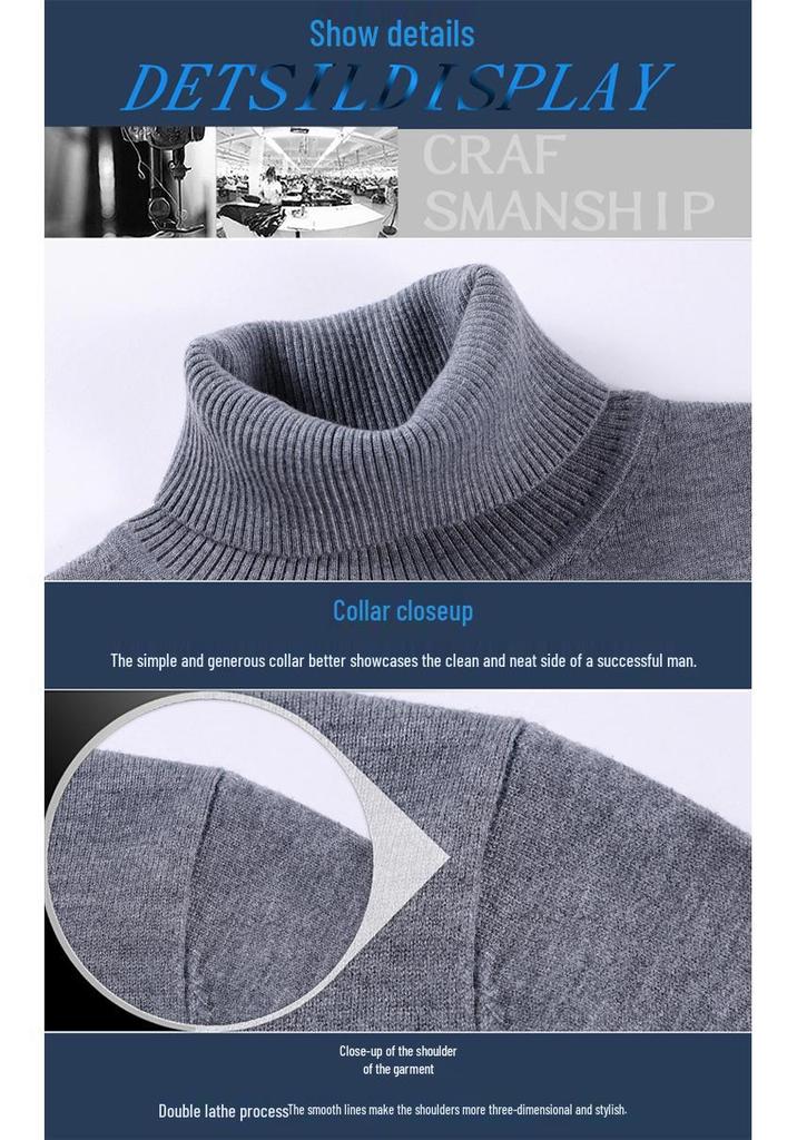 Herren Wollpullover mit hohem Kragen - Lässig, Unifarben, Strickware für Herbst/Winter