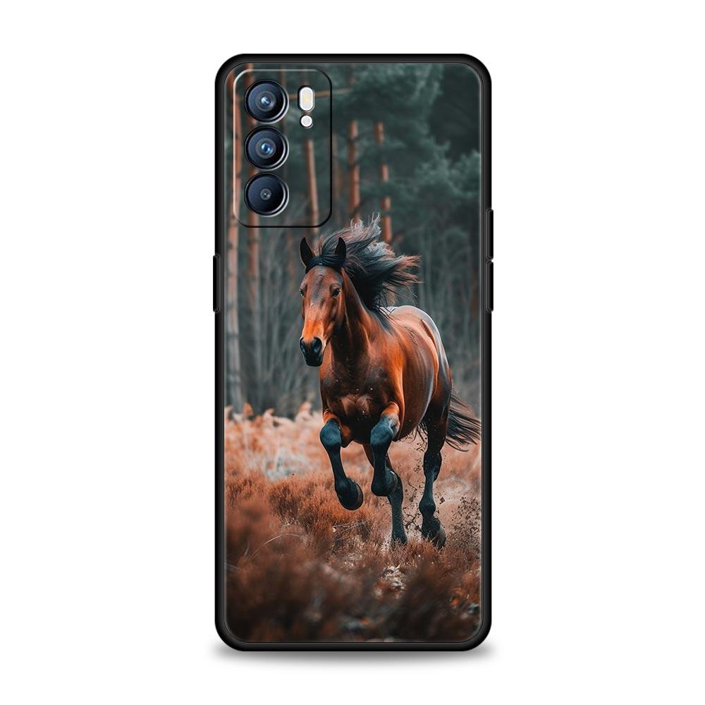 Case For Oppo Reno13 Reno12 Reno11 F Reno10 Pro A54 A53 A95 A76 A57 A98 A80 A79 5G A78 4G Cover Black White Horses Galloping