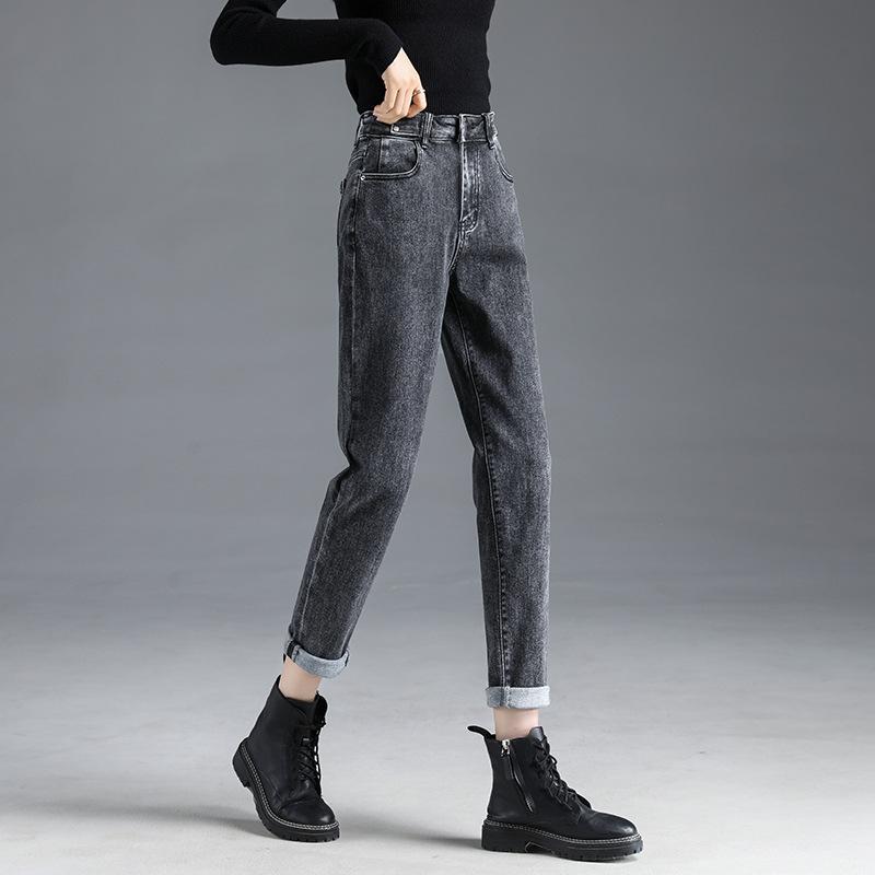 2022 herbst Winter Neue Lose freizeit Harajuku Elastische Hose Hohe Taille Jeans Women'sHarem Hosen retro Gerade Papa Hosen