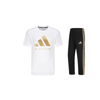 Taekwondo Round Neck Pullover Simple Short Sleeve T-Shirt Comfortable Striped Fashion Long Pants Casual Sports Suit ADICLTS24TKP-WG+TR30PT-BG