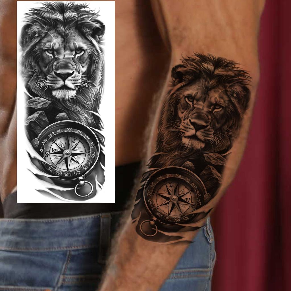 1 Sheet Creative Lion Temporary Tattoos For Men Women Adult, Waterproof Realistic Temp Fake Tattoo Sticker Long Lasting Body Art