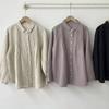1116 spring new women's lapel Japanese linen shirt loose shirt top cardigan retro linen literature and art