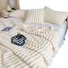 Solid Color Stripe Milk Velvet Plush Blanket - Soft Flannel Cover, Available in Single & Double Sizes