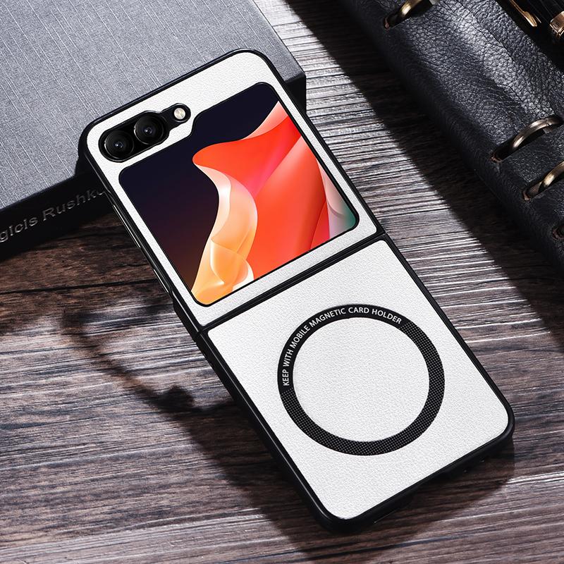Luxury PU Leather Wireless Charge Magnetic Case For Samsung Galaxy Z Flip 3 4 5 6 Flip4 Flip5 Flip6 5G Shockproof Back Cover