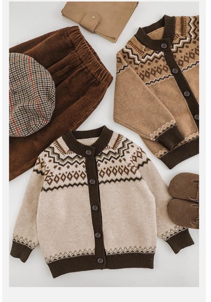 Cardigan Jacquard Britannico Retro per Bambini - Ragazzi e Ragazze Maglieria Autunno/Inverno 2025.