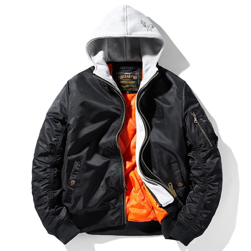 Men`s Hooded Bomber Jacket Solid Color