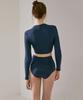 VIKINI VENDER Luan Shirred Long Sleeve High-Waisted Bikini - Navy