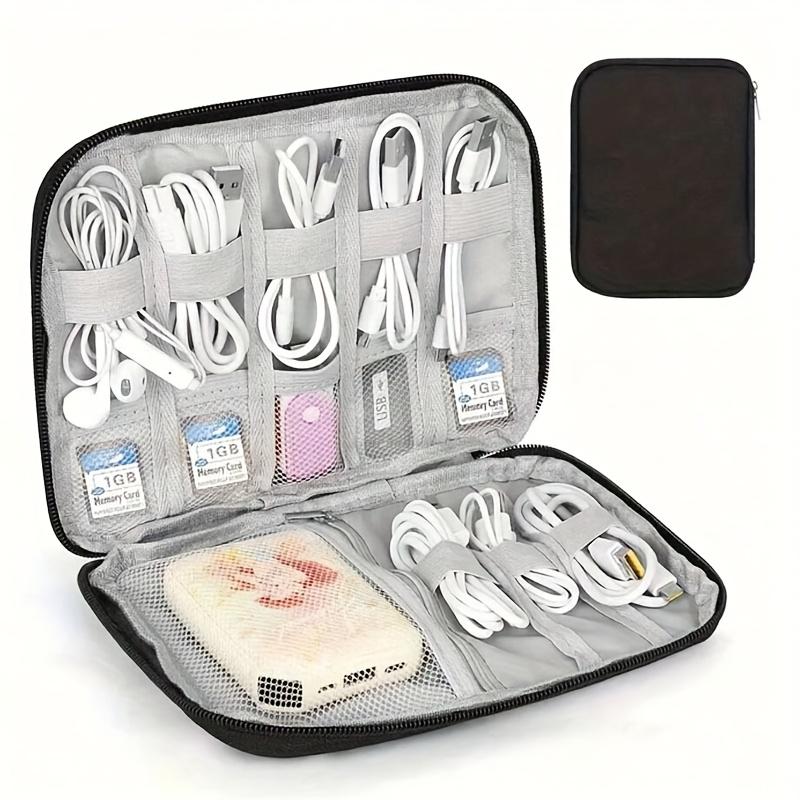 

Travel Cable Organizer Pouch 1pc, Multi Pocket Electronics Bag for Charger Power Bank Memory Card, Portable Tech Case XXL