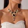 Exaggerated Temperament Geometric Gold Color Spiral Snail Shape Black Oval Pendant Necklace Earring for Women Fashion Jewelry