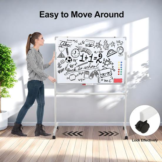 Rolling Whiteboard with Stand, Mobile Magnetic Dry Erase Board On Wheels, Adjustable Height