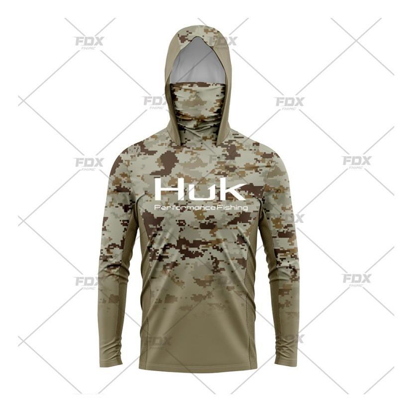Mens Quick-Dry Fishing Shirt With Hood Neck Cover UPF50 Sun Protection Lightweight Long Sleeve T-Shirt