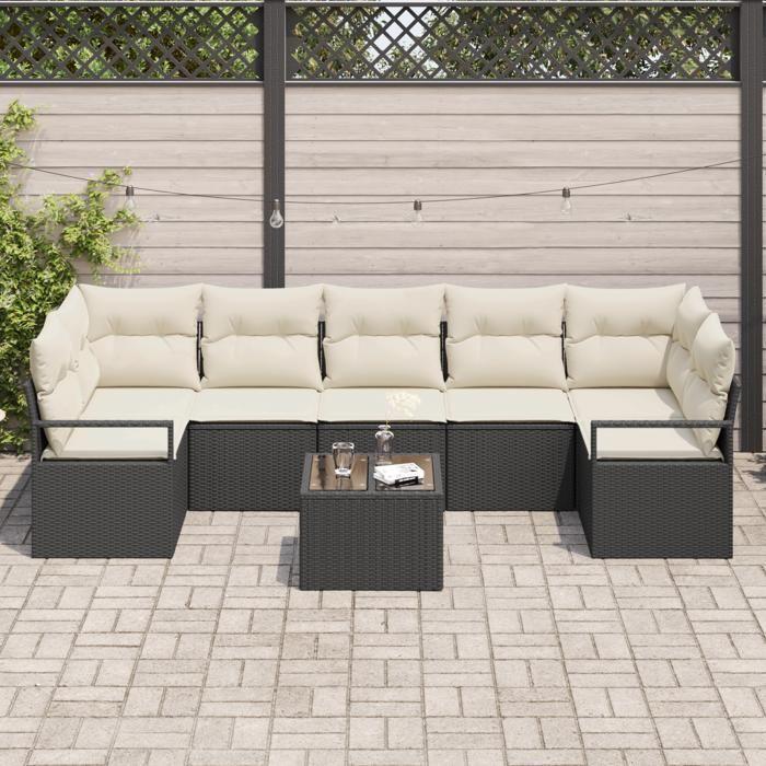 Canapé de Jardin 8 Pièces avec Coussins Noir Rotin Poly, Canapé de Jardin 2 Places avec Rangement et Coussins Noir Rotin 3354966