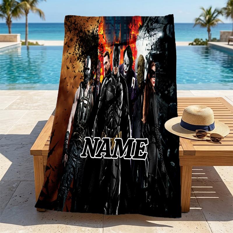 Custom Name Batman Storm Stylish Digital Printing Beach Towel Quick‑Drying Absorbent Blanket for Beach Pool Gym Travel