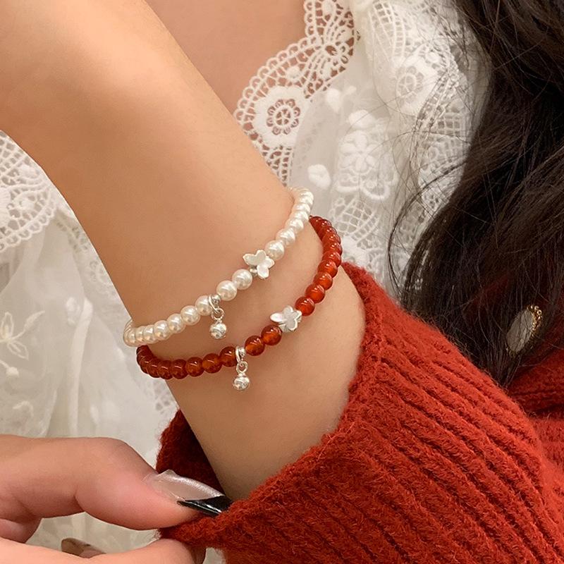 Elegant Red Agate Butterfly Bracelet for Women: Chic, Versatile, and Exquisite Jewelry SL548 Red Agate Butterfly Bracelet (White)