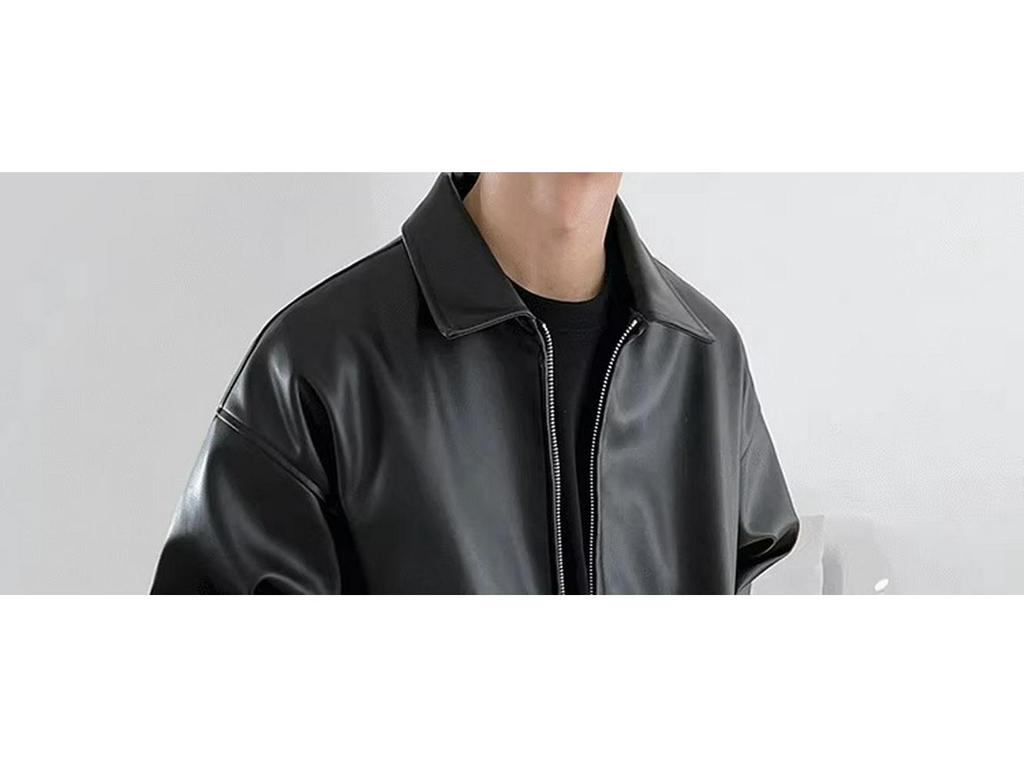 Herren Retro Leder Motorradjacke - High-End, Verdickt, Trendiger Koreanischer Stil mit Schurkenhaft Coolem Revers für Herbst/Winter.