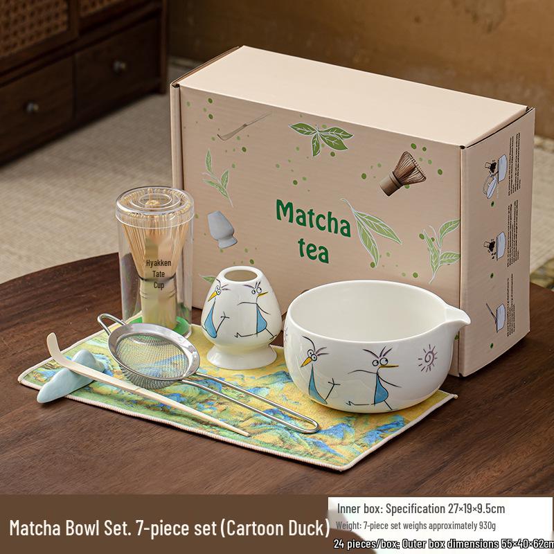 Hand-Painted Matcha Tea Ceremony Set: Whisk, Stirrer, Hyakuhon-date Chasen, and Souvenir Brush
