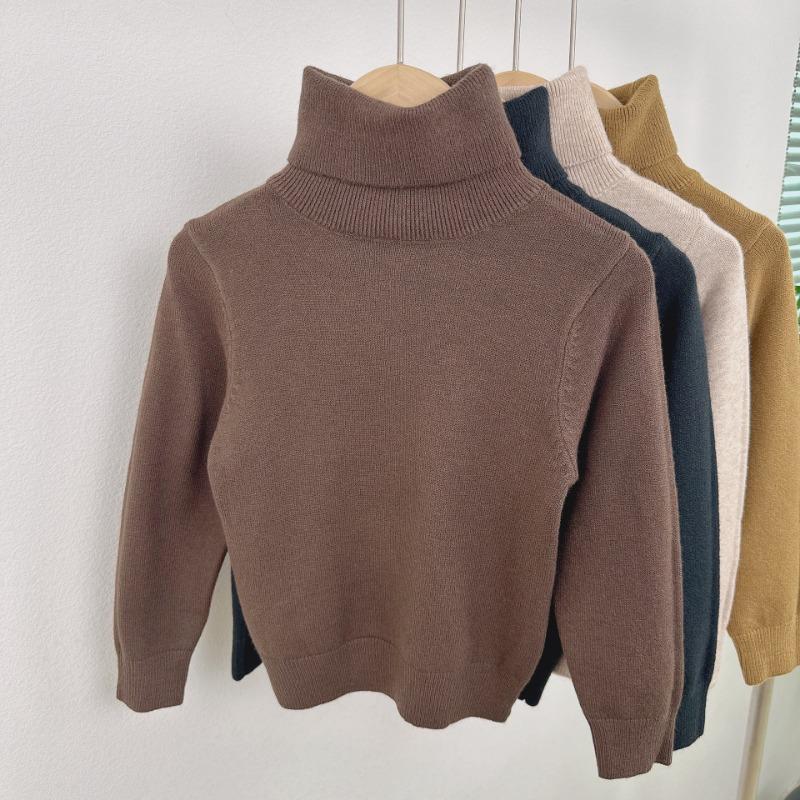 Kids Solid High Neck Long Sleeve Knit Base Sweater For Boys And Girls