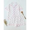 Summer Women Short Sleeve Top and Shorts 2 Piece Set Pajamas Female Fashion Casual Loose Sleepwear Bow Print Cardigan Pyamas Set