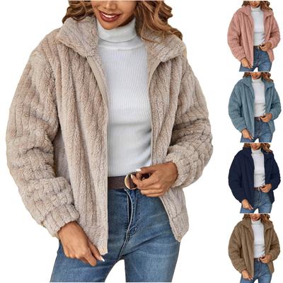 Women's Fashionable Solid-color Lapel Plush Coat