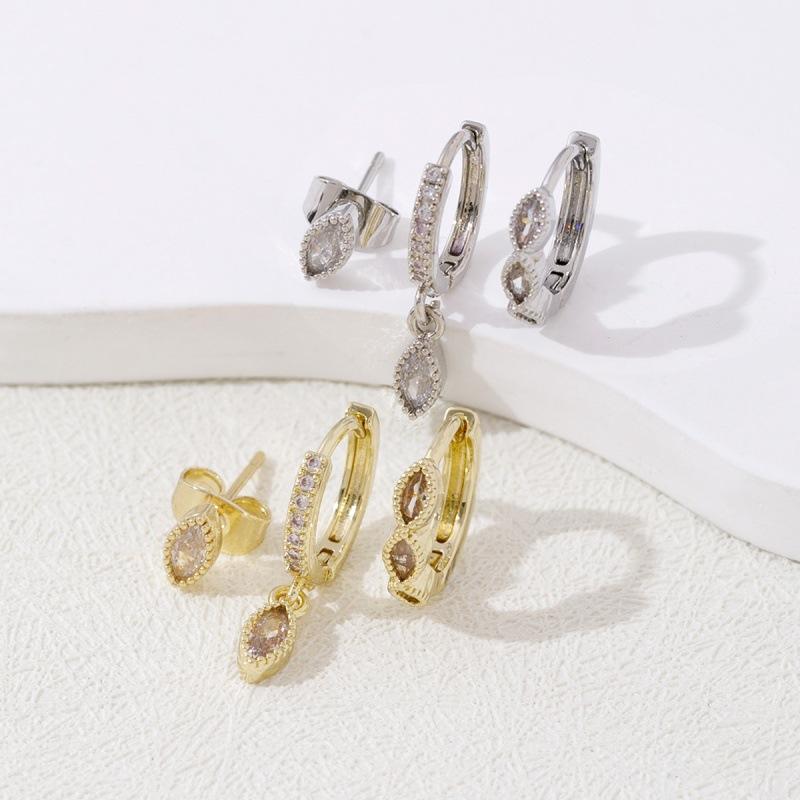 Exquisite Inlaid Zircon Waterdroplet Shaped Hoop Earrings for Women Ladies Temperament Charm Stud Earrings Jewelry Accessories