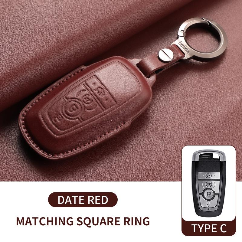 Leather Car Key Case Cover For Ford Focus Explorer Edge Mustang Fusion Mondeo Kuka Escape F250 F350 F450 F550 Galaxy Auto Parts