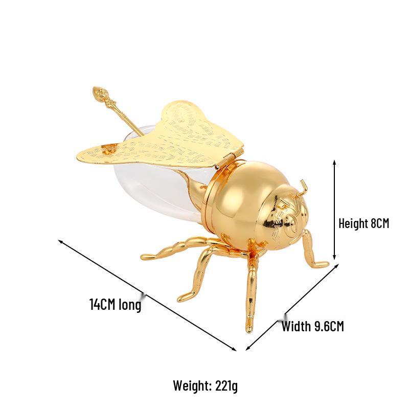 Elegant European-Style Gold Bee Sugar Bowl with Spoon – High-End Metal Craft Kitchen Jar