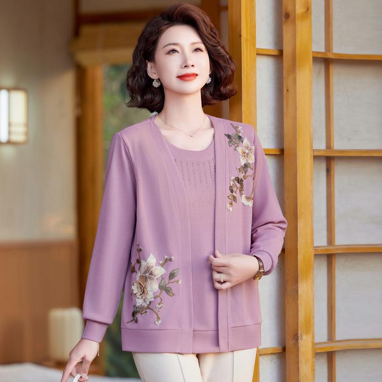 Two-Piece Set of Middle-aged and Elderly Two-Piece Set of Fashionable Casual Women's Clothing Fashionable Mother's Clothing Long Sleeve Top