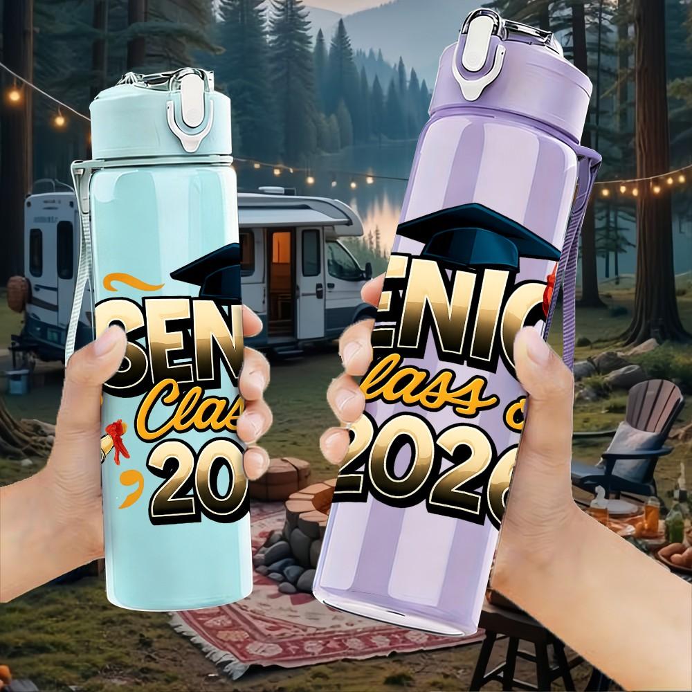 1PC Senior Class Of 2026 Grad 750ml Color Plastic Sports Water Bottle Leakproof Flip Straw Lid Suitable for Sports Office Home Use