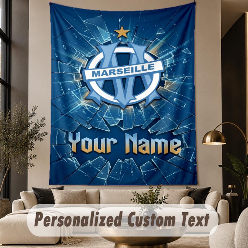 Benutzerdefinierter Text Wandteppich Olympique Marseille FC Druck Wandteppich Innen Wohnzimmer Wanddekoration