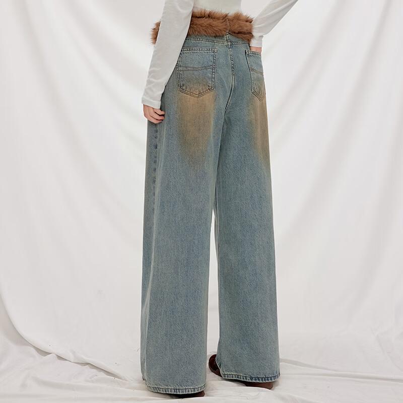 unifree High-Waist Contrast Washed Straight Leg Jeans