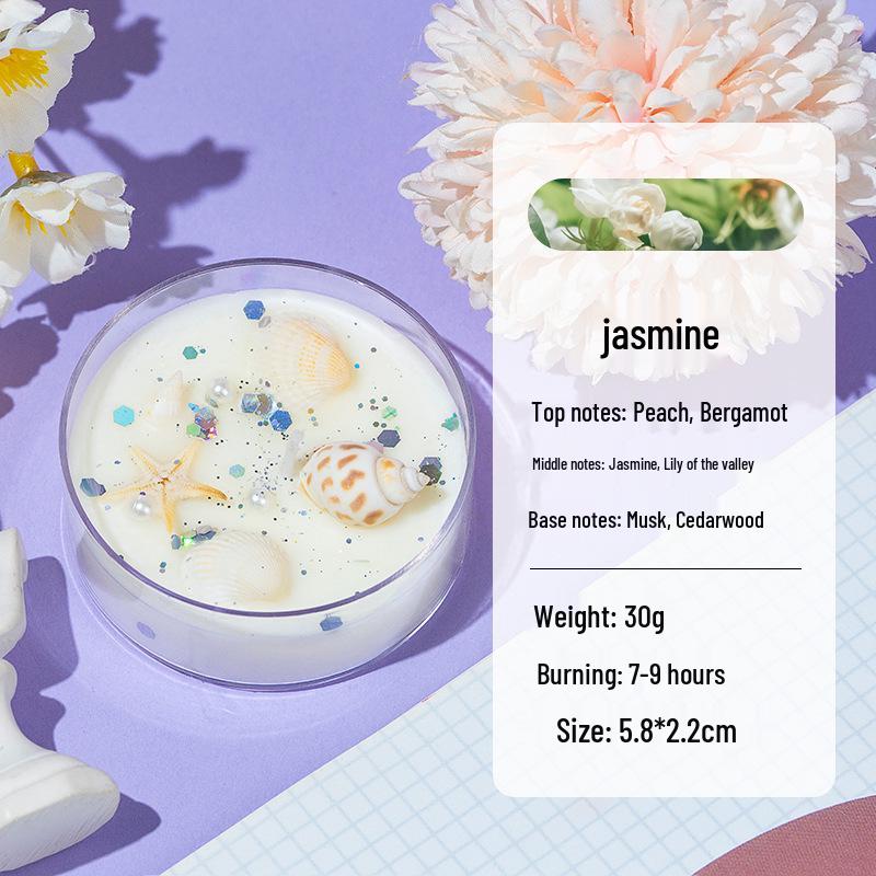 Scented Soy Wax Candles with Dried Flowers and Glitter - Crystal Shell Collection Gift Set