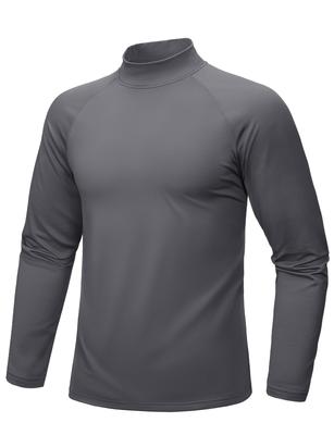 MAGCOMSEN Men's Long Sleeve Mock Neck T-Shirt, Fleece-Lined, Perfect for Sports, Hiking, and As a Warm Undershirt, Dark Gray, Size 3XL